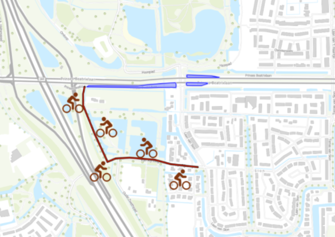 Fietsers worden omgeleid via Van Rijnweg en Metelerkampstraat.