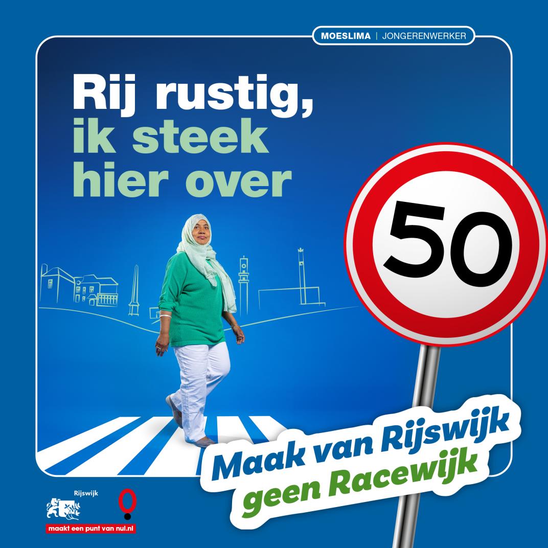 campagnemateriaal van campagne 'maak van rijswijk geen racewijk' met Moeslima