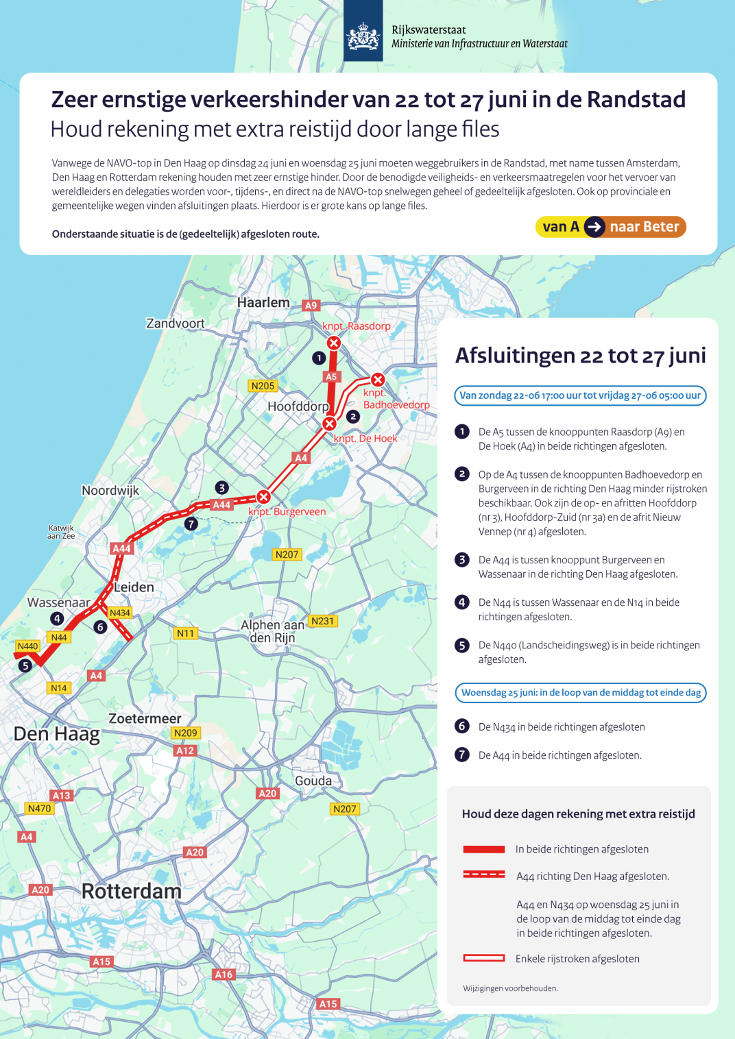 Plattegrond met afgesloten wegen voor de Navotop