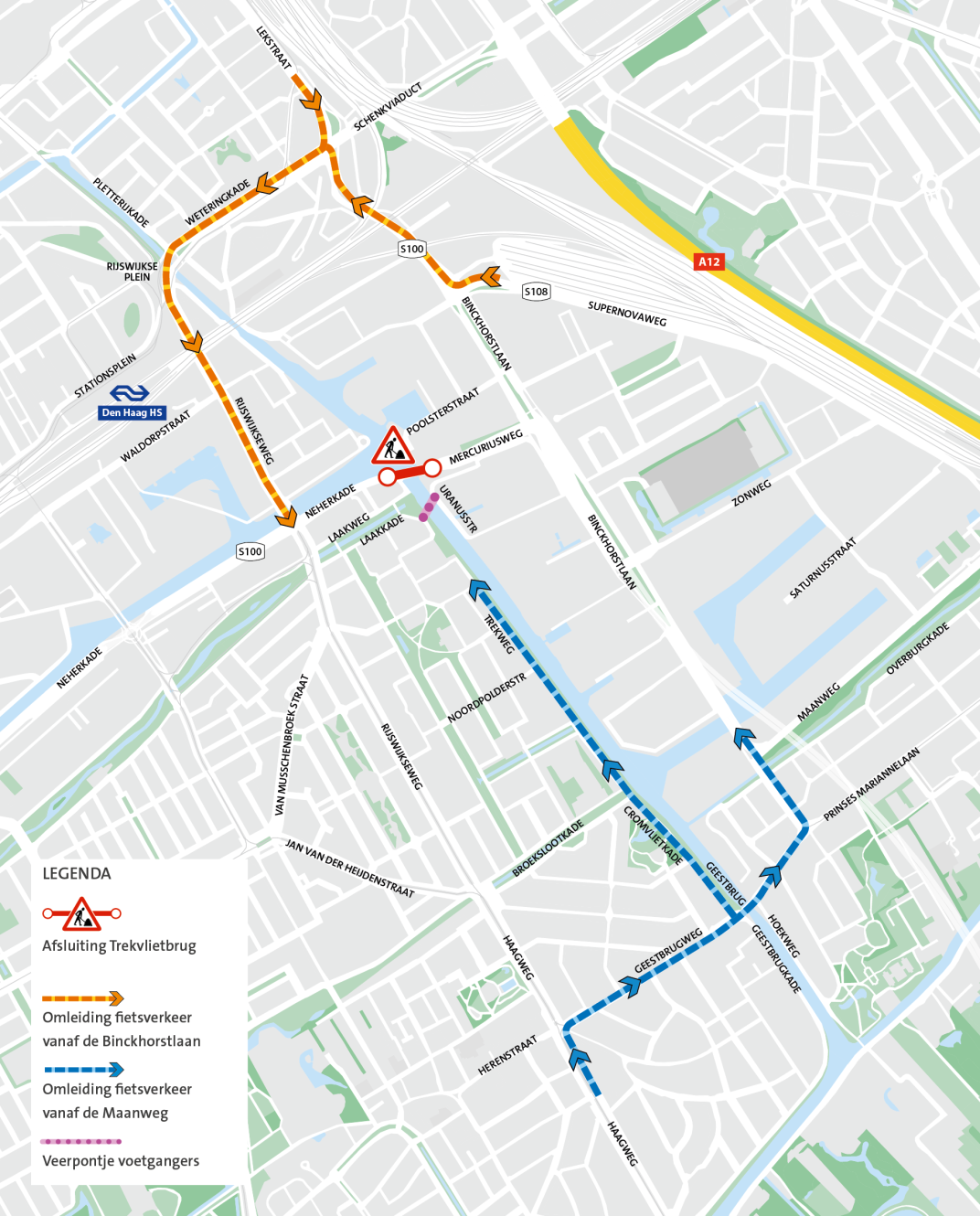 Omleidingskaart Trekvlietbrug fietsverkeer