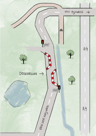 Een kaart van het gebied waar de weg zich bevindt