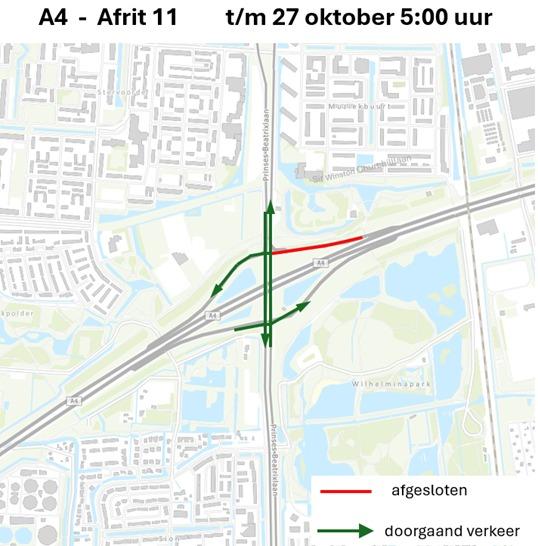 Kaart waarop de afsluiting en omleiding te zien is vanwege werkzaamheden Pr. Beatrixlaan